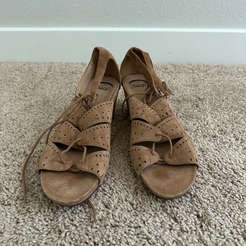 ABEO Lilia Wedge Sandals Women 11N Tan Suede Lace Up B.I.O.system Boho